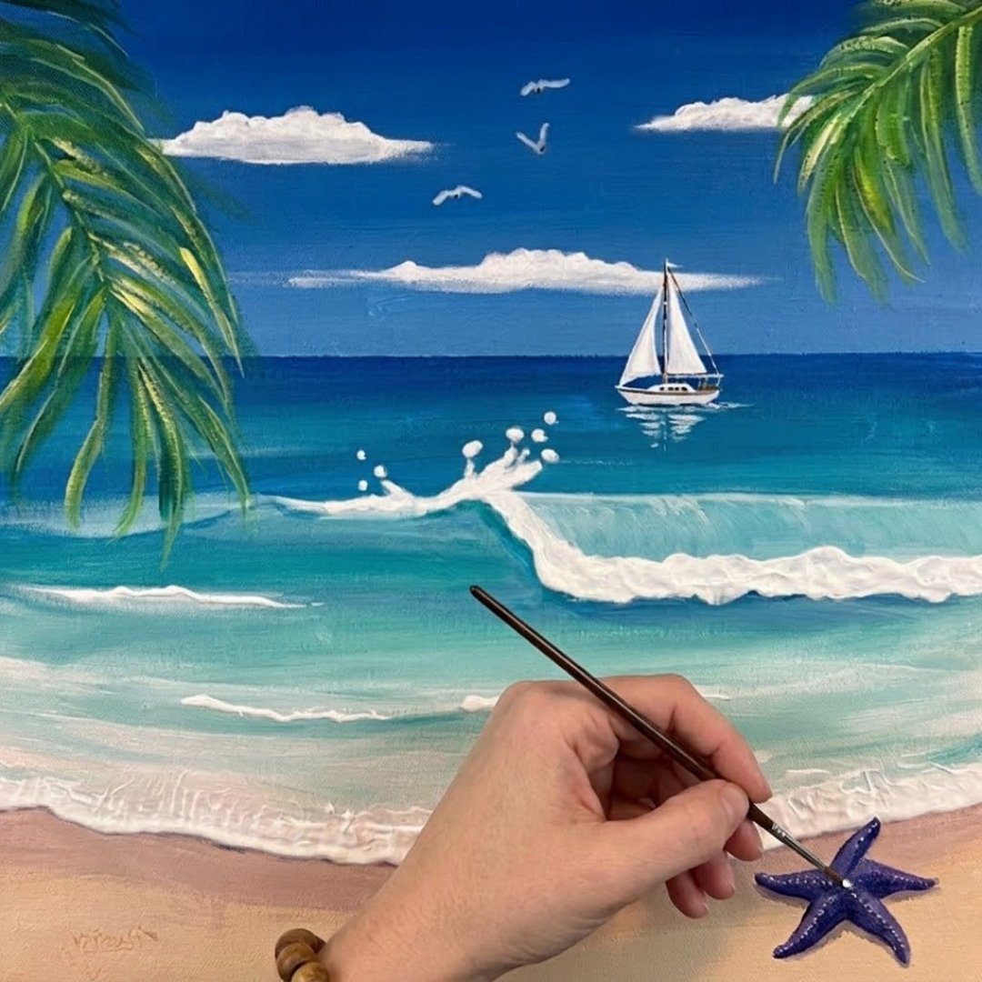 Module 5: adding the final highlight to the starfish with palm fronds framing the finished scene